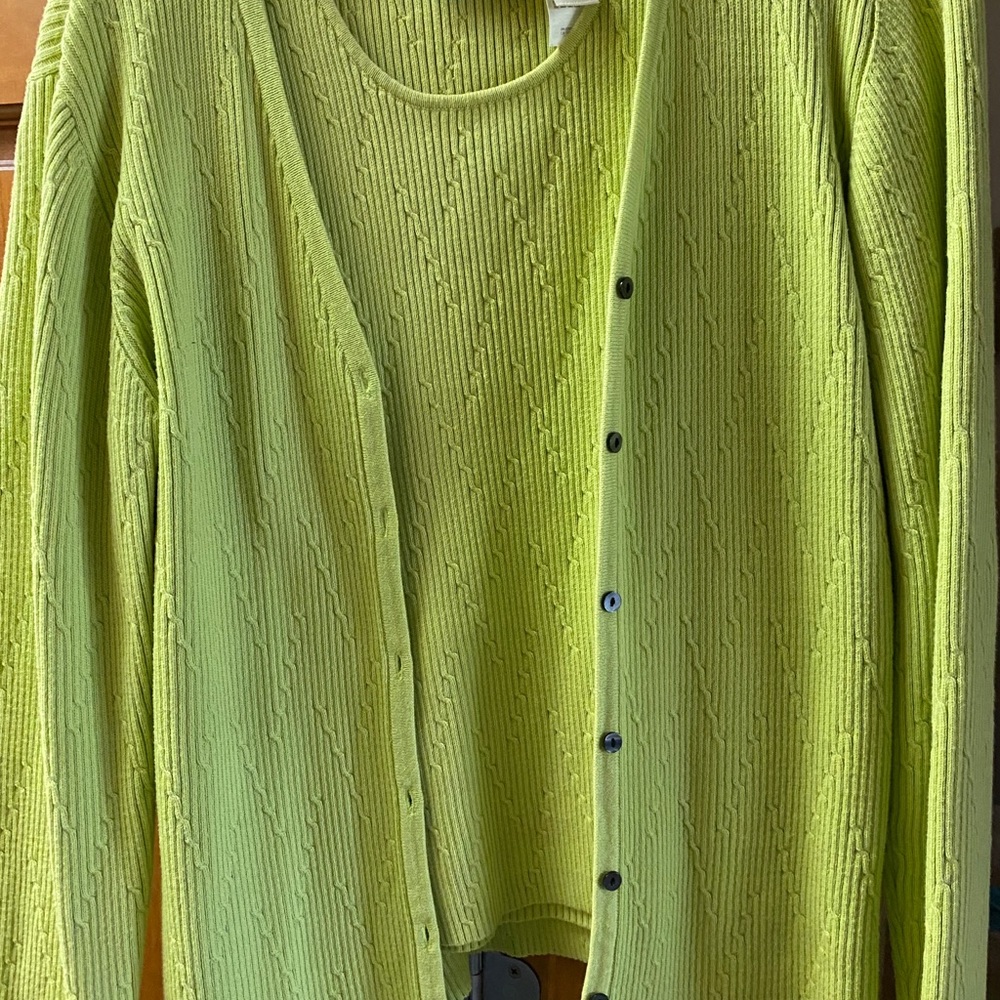 Beautiful Chartreuse tank top w sweater jacket coverup